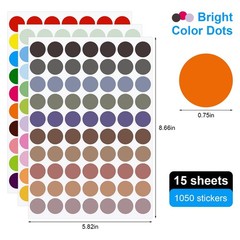 1050 Pcs Dot Stickers 3/4 Inch Colored Dot Stickers 30 Color Circle Coding La…