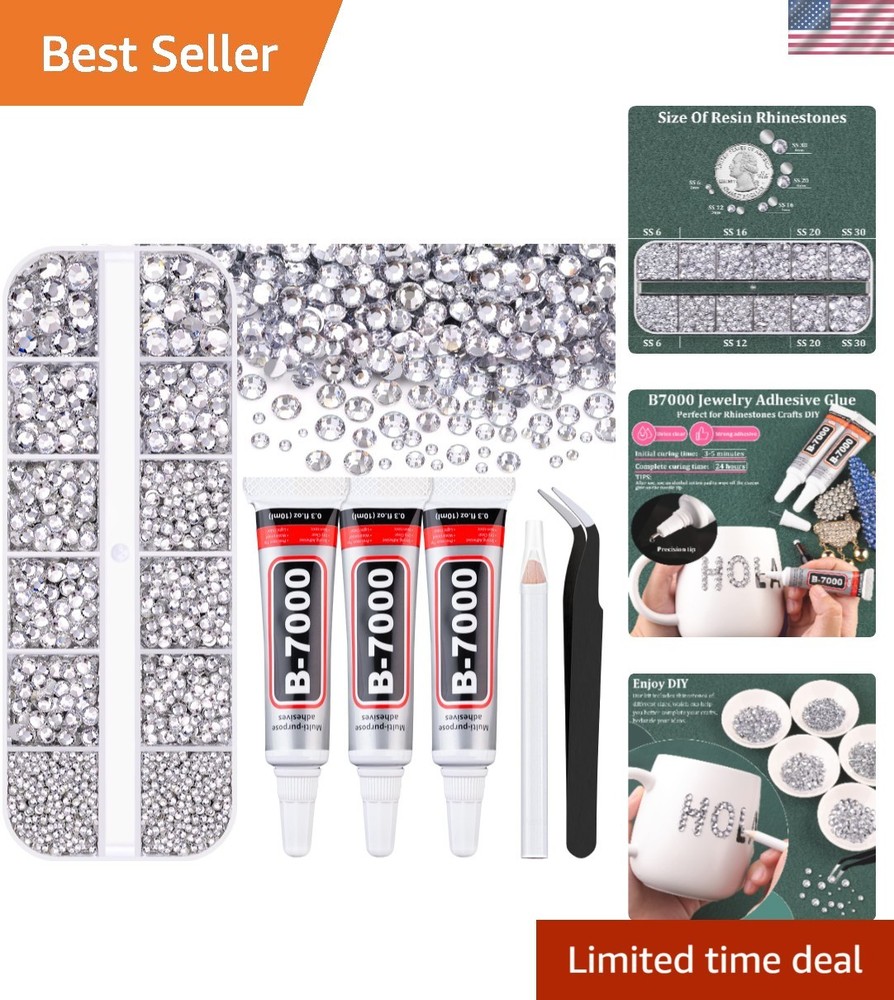 12-Sized Clear Flatback Resin Rhinestones With B7000 Glue for Crafts & Makeup