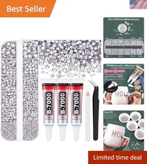 12-Sized Clear Flatback Resin Rhinestones With B7000 Glue for Crafts & Makeup