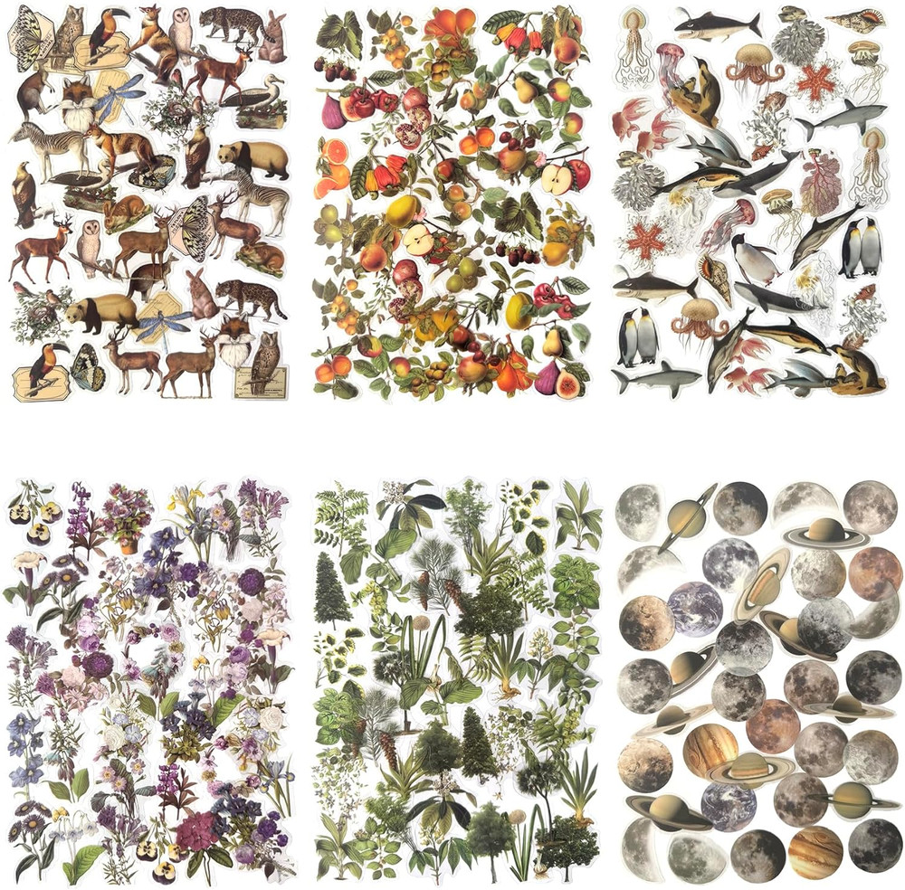 240PCS Waterproof Flowers Leaves Animals Plants Nature Stickers for Art Journali