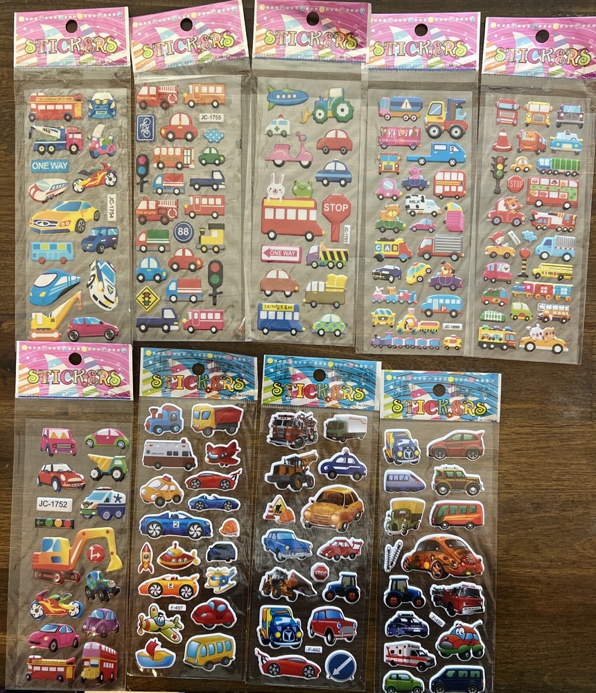 9 Packs Of Vehicle/transportation Stickers – Brand New!