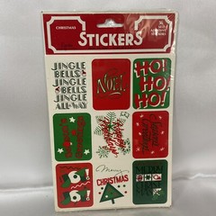 Vintage Christmas Stickers Red Green Snowflakes Tree Ho Ho Ho Noel Jingle Bells