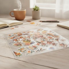 50 PCS Vintage Orange Rose Floral Scrapbook Stickers, Clear Watercolor Fall A…