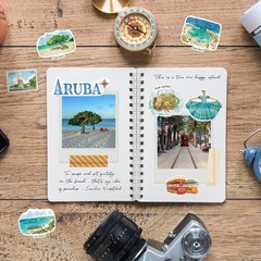 Navy Peony Relaxing Aruba Travel Stickers (28pcs)-Watercolor, Multicolored