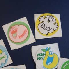 Vtg 80s Trend Scratch & Sniff Sticker Lot- Green Holiday Pear Grape Fruit Ghost