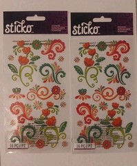2 Packs Scrapbooking Stickers Sticko Colorful Flourishes Flower Pink Green Blue