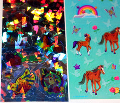 VINTAGE LOT LISA FRANK STICKER STRIP BUBBLE CRYSTAL PRISM HORSES KITTIES PUPPIES