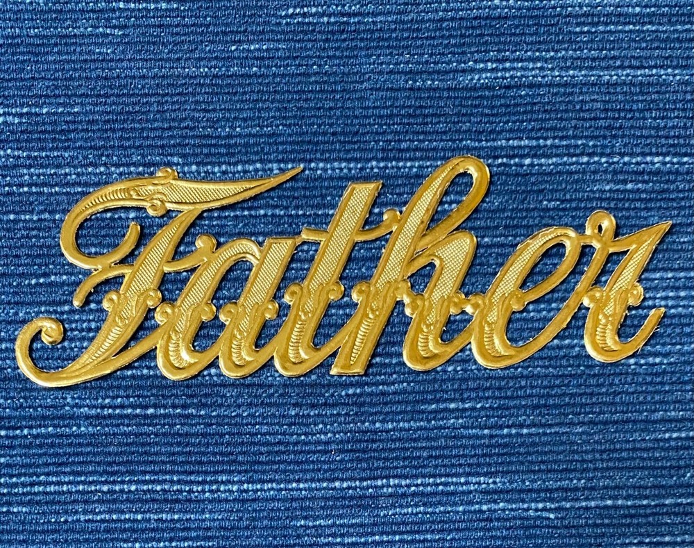 Gold Cursive Paper Father Applique Scrapbook NOT STICKY Binder Label 5″ 988A