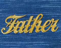 Gold Cursive Paper Father Applique Scrapbook NOT STICKY Binder Label 5″ 988A