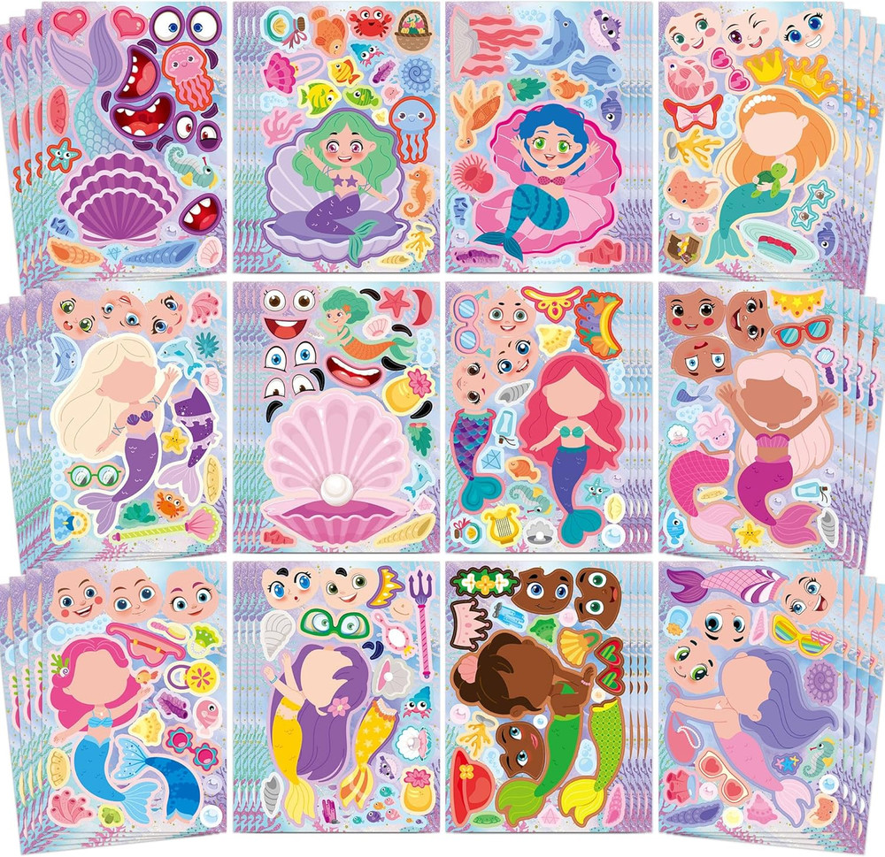 Mermaid Stickers 48 Sheets Make Your Own Face Stickers for Kids Toddlers Girls M