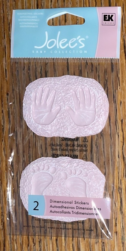 RARE Jolees Mini BABY Girl HAND FOOT PRINTS Ceramic Plaster 3D Scrapbook Sticker