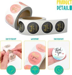 Vibrant 1-Inch Thank You Stickers – 3000 Pcs with Gold Foil for Gifts and Crafts