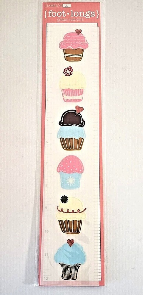 Hampton Art Foot-Longs CUPCAKES Glitter Rub-Ons – 6 pcs