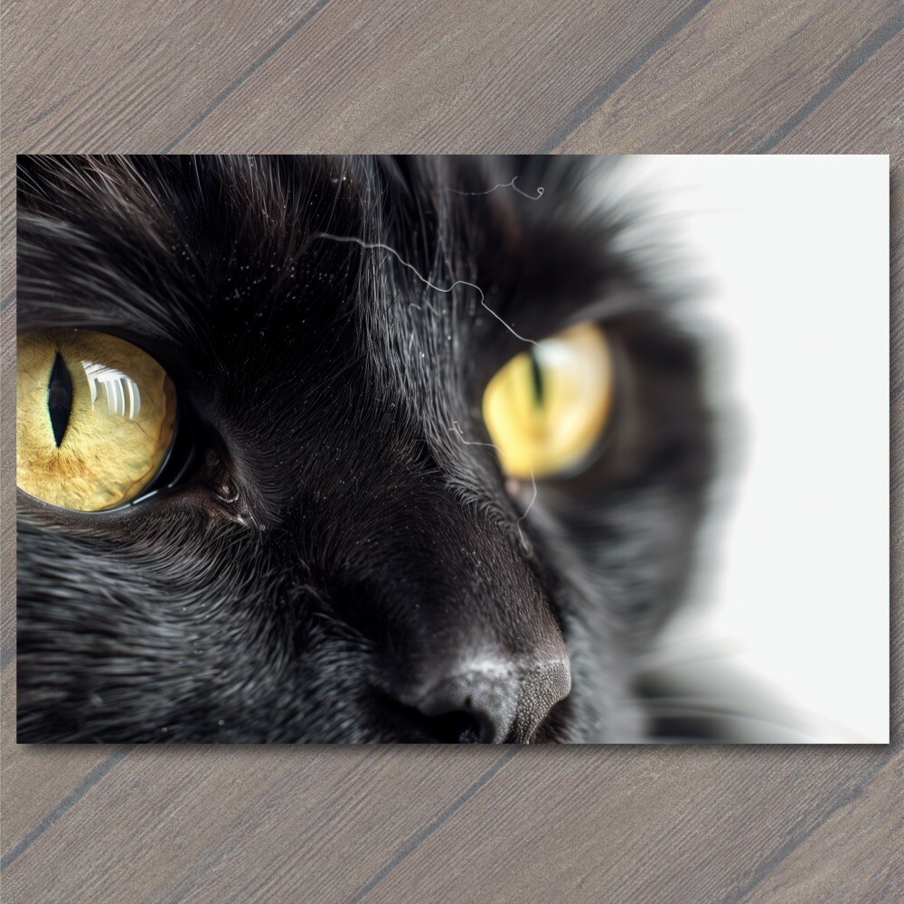 STICKER Black Cat Yellow Eyes Pet Unusual Cute Closeup Fun White Stare Feline