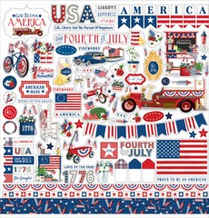 (1) 12×12 Sheet Carta Bella Paper GOD BLESS AMERICA Scrapbook Element Stickers
