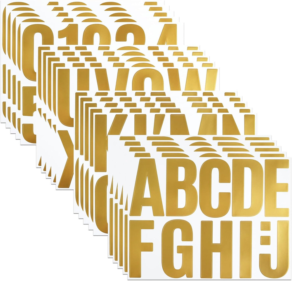 4 Inch Gold Letter Number Sticker, Self-Adhesive Waterproof & Tear-Resistant Lar