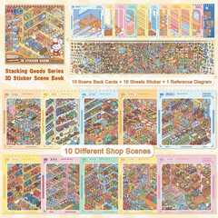 10 Sets Big DIY 3D Sticker Scene Book for Kids Adults Make Your Own Shop House S