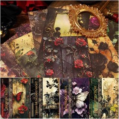 120 Sheets Gothic Scrapbooking Paper for Scrapbook Kit, Vintage Ephemera for Jun