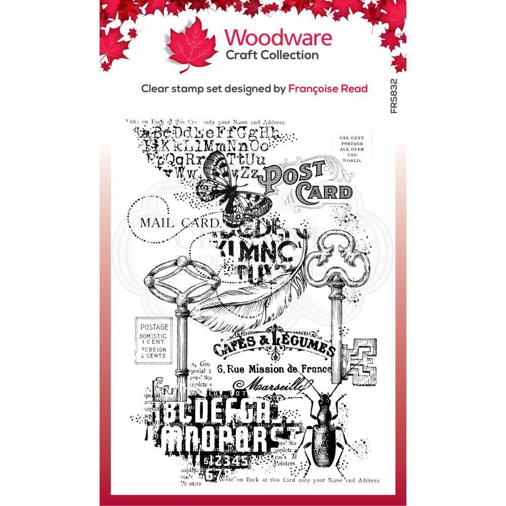 New Creative Expressions Rubber Stamp WOODWARE Ephemera Background