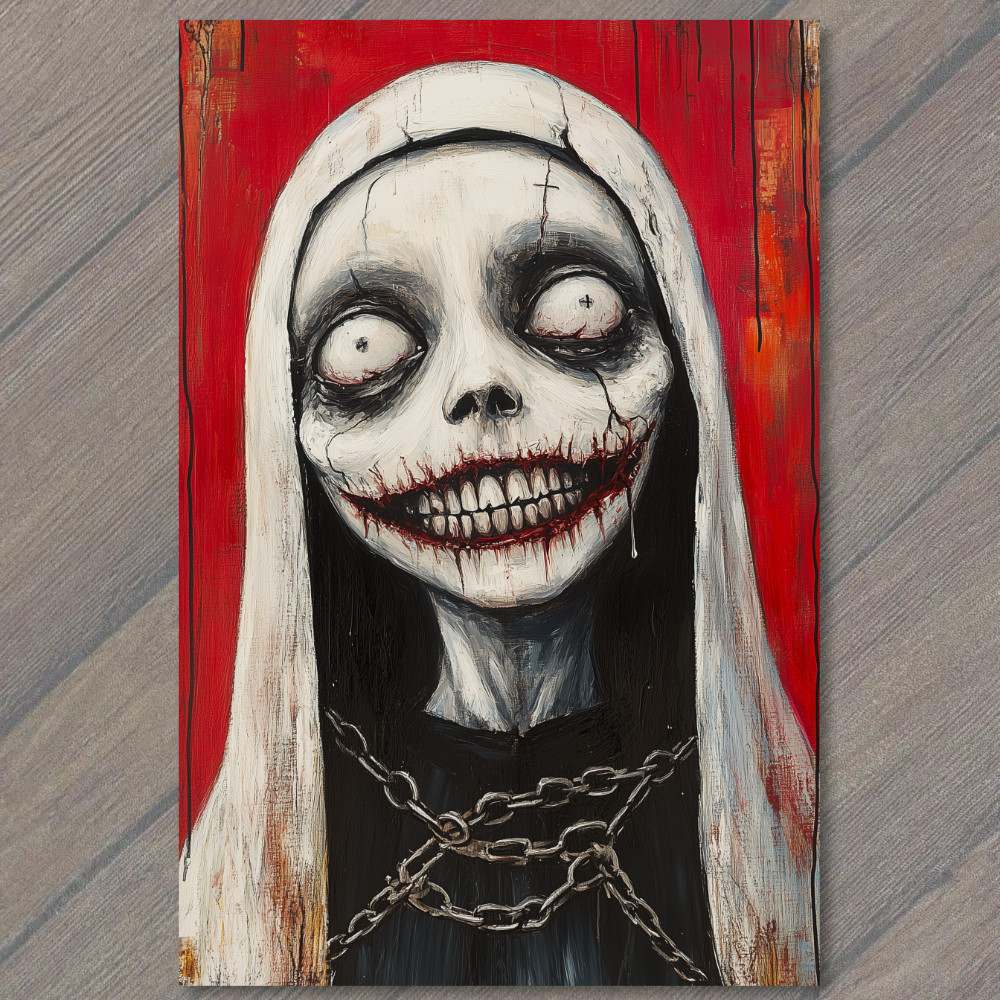 STICKER Scary Nun Demonic Laughing Dark Horror Gothic Black Red Bloody Chains