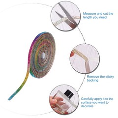 2Pcs Rhinestone Ribbon Rainbow Self Adhesive Rhinestone Strip 0.16″ x 3 Yard