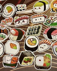 50 Pieces Bundle Pack Sushi Stickers Decal High Glossy Finish Waterproof