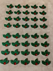 2 BULK SHEETS JOLEE’S GLITTER CHRISTMAS HOLLY 40 PC RED GEMSTONE GLITTER HOLLY