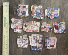 10 Junk Journal Clusters Handmade PATRIOTIC 4th July Grunge Sewn Scrappy Buttons
