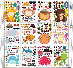 48 Sheets Make-A-Face Animal Stickers Mix and Match for Kids Party Favors Suppli