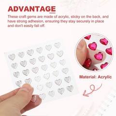 5 Sheet Heart Gem Stickers 8mm, Self Adhesive Jewel Sticker Rose Red