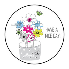 HAVE A NICE DAY ENVELOPE SEALS STICKERS LABELS TAGS 1.5″ ROUND FLORAL FLOWERS 30