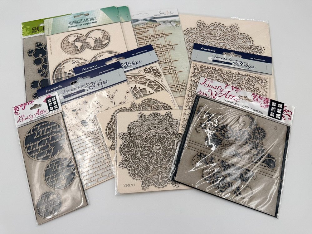 Set of 12 BACKGROUNDS & SHAPES Laser Cut Chipboard for Scrapbooking, NEW