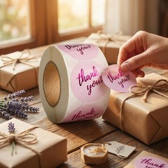 500 Pcs Thank You Stickers – 1.5 Inch Pink Round Labels with Purple Foil Scri…