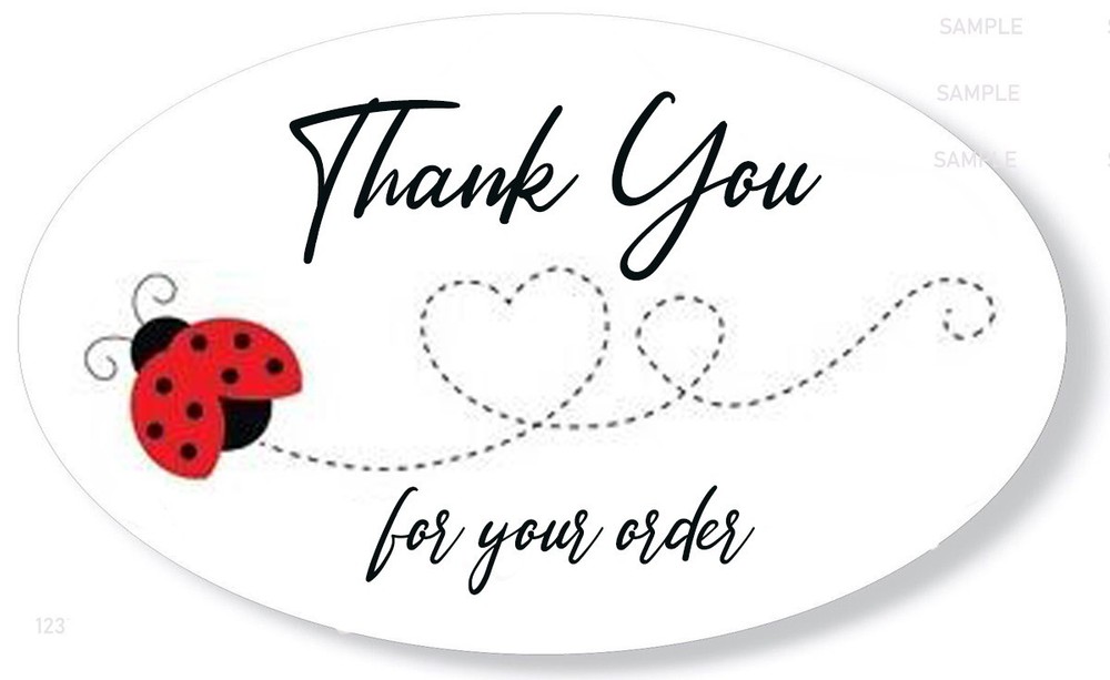 LADYBUG THANK YOU FOR YOUR ORDER STICKERS OVAL ENVELOPE SEALS SCRAPBOOK STICKERS