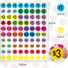 Yard Sale Price Stickers Garage Sale Stickers 3/4″ round Bright Colors Label Sti