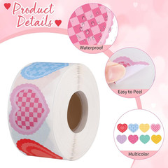 500 PCS Heart Stickers Roll, 8 Colors Self-Adhesive Writable Heart Labels Easter
