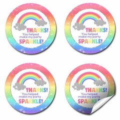 Rainbow Sparkle Party Thank You Sticker Labels, 40 2″ Party Circle Stickers b…