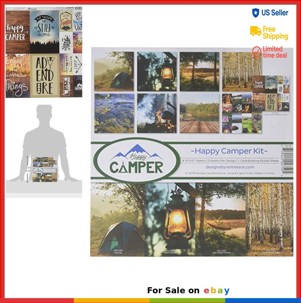 12×12 Scrapbook Paper Sticker Kit Camping Hiking Outdoor Album Pages 8 Sheets