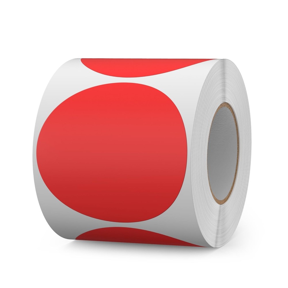 500 PCS Round Stickers 3 Inch Vinyl Red Colored Dot Sticker Roll Removable Co…