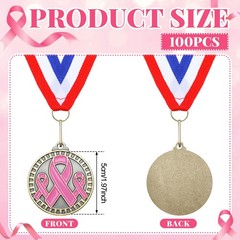 30 PCS Breast Cancer Awareness Medals 2 Inch Pink Ribbon Trophy Neck Ribbon