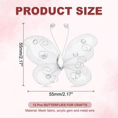 12Pcs Butterflies for Crafts, 2.2″ Organza Butterflies, White
