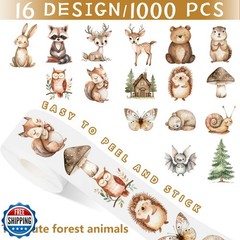 FYSUIMU 1000Pcs Woodland Animal Stickers Roll Watercolor Forest Animal Label