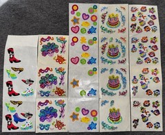 Vintage Sandylion Sticker Sheet Lot Sneakers Mardi Gras Buttons Birthday Clowns