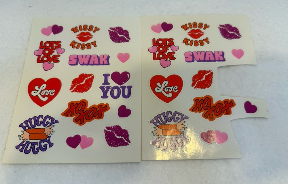 Vtg Love Romance sticker sheet, SWAK, Kissy Kissy, Love, XOXO, Huggy Huggy..