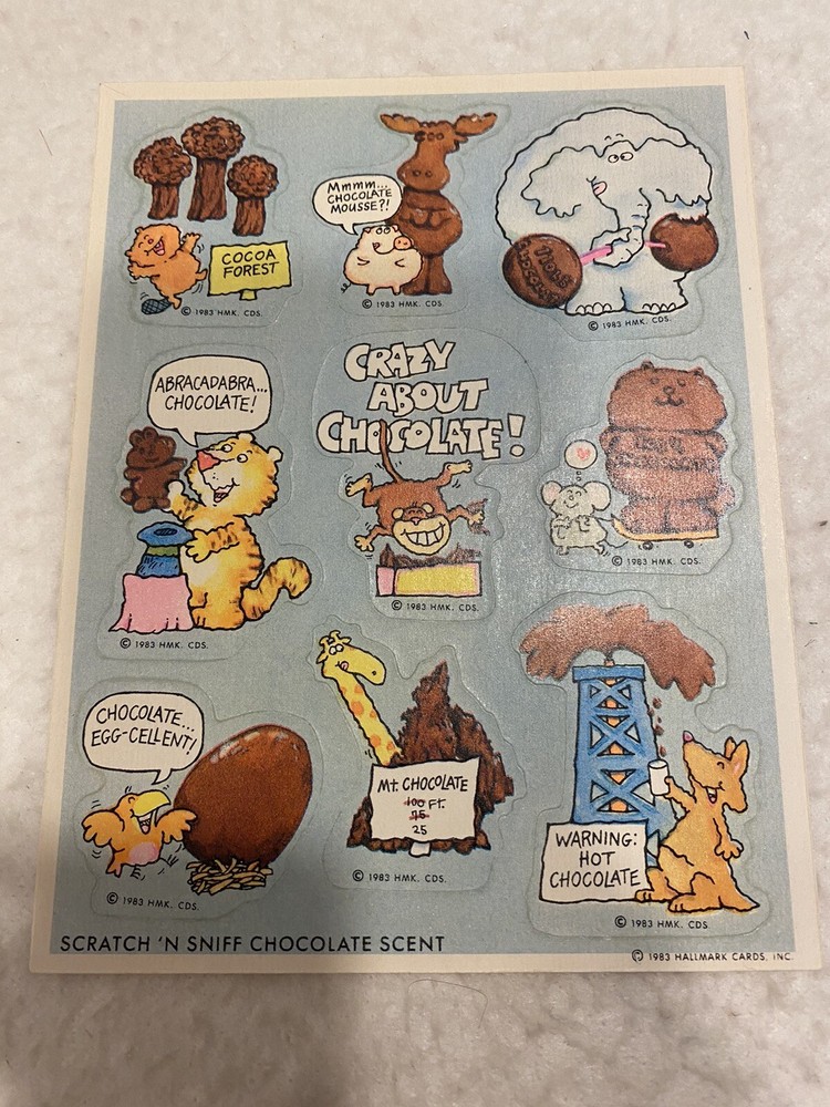 Hallmark Silly Scents Chocolate Scratch Sniff 1983 RARE One Sheet Animal Theme
