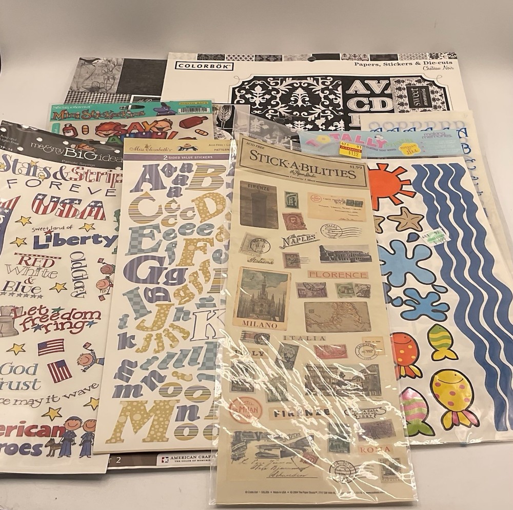Scrapbook Lot 15 Pieces Stickers Chipboard Cardstock And 12 X 12 Paper Books