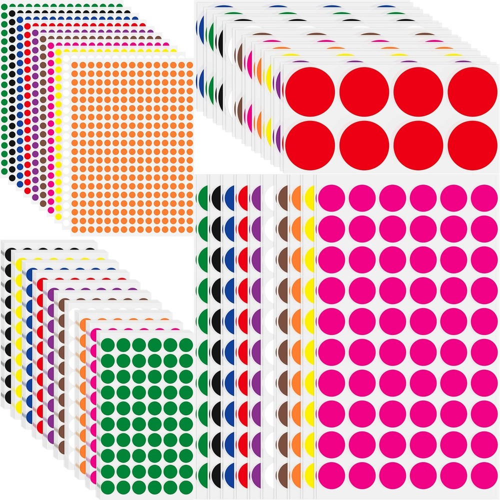 6760 Pcs 4 Sizes Round Dot Stickers Colored Circle Stickers 10 Assorted Color Co