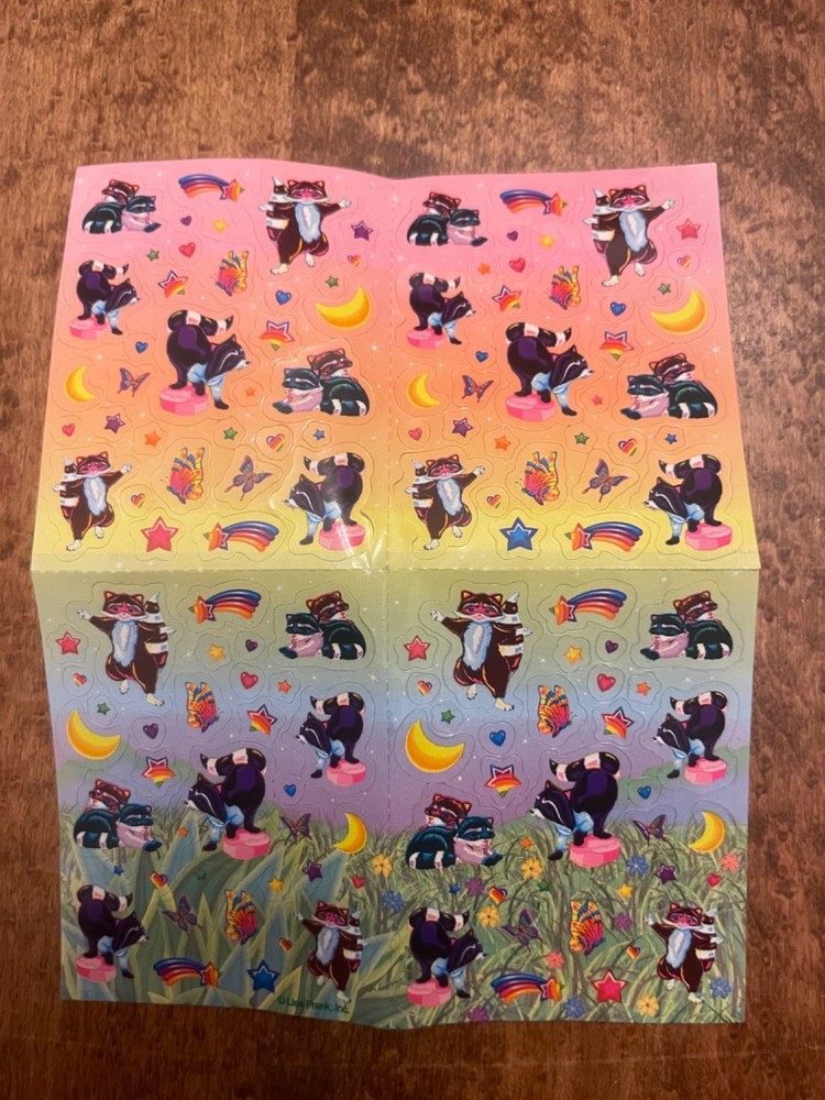 Lisa Frank Vintage 1990’s Stickers S697 Sheet Colorful Bright DANCING RACOONS