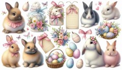 Choose ASet Bunny Rabbit Easter Tags Embellishments Junk Journal Scrapbook