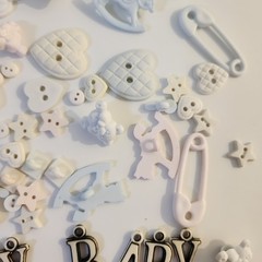 UNUSED Decorative Buttons PASTEL BABY HEARTS STARS BRADS Craft Sewing Scrapbook